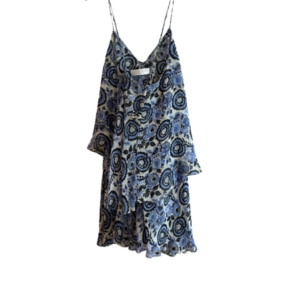Caroline Constas Blue and Black Floral Mini Dress